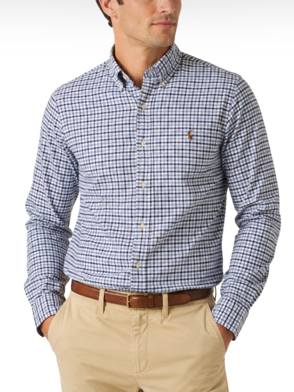 Ralph Lauren Blue and White Checked Button-Down Shirt Size XL Long Sleeve Casual